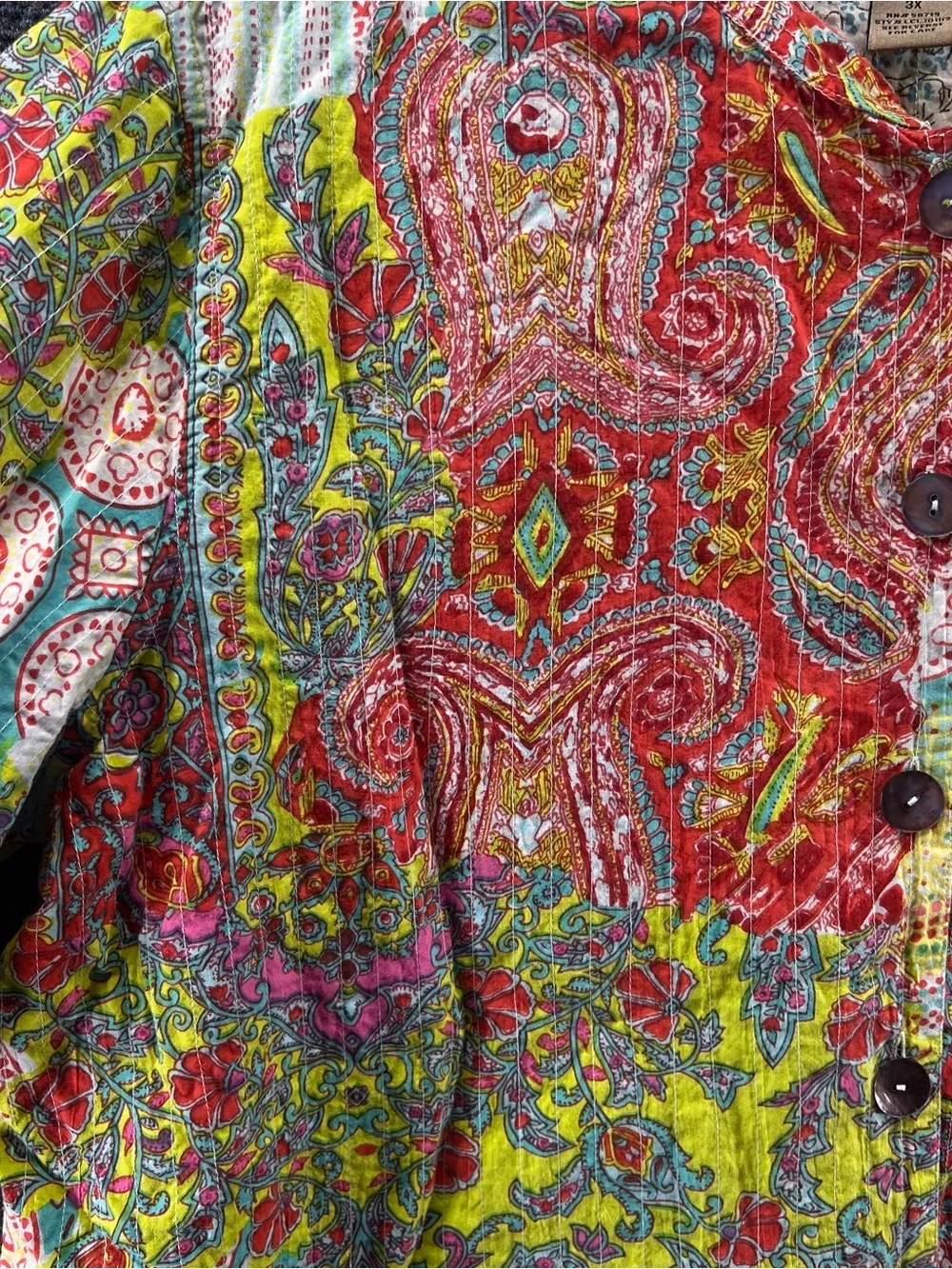 Choices Woman Patchwork Kantha Jacket 3X Cotton Boho Colorful Cottagecore Granny - Picture 3 of 11